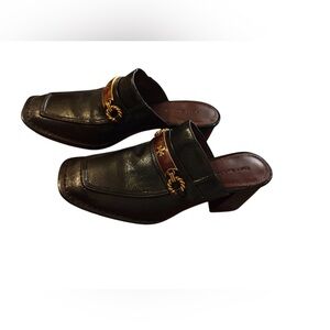 Tory Burch Black and Gold Mules